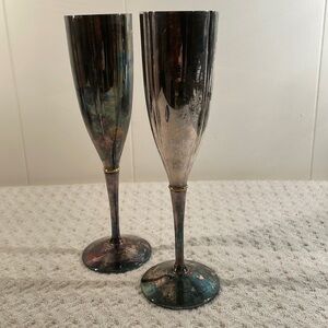 LENOX Kirk Stieff Collection Silver Plated Scolloped Flute Goblets From Portugal